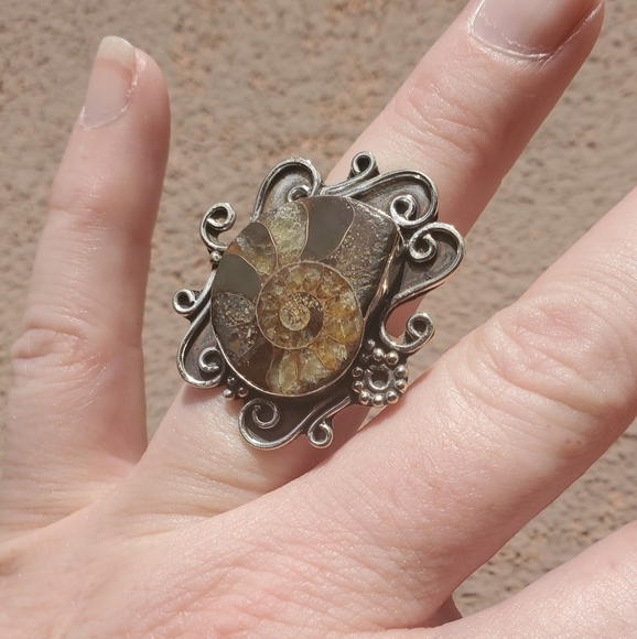 New Unique Ammonite 925 Silver Ring. - Picture 5 of 12